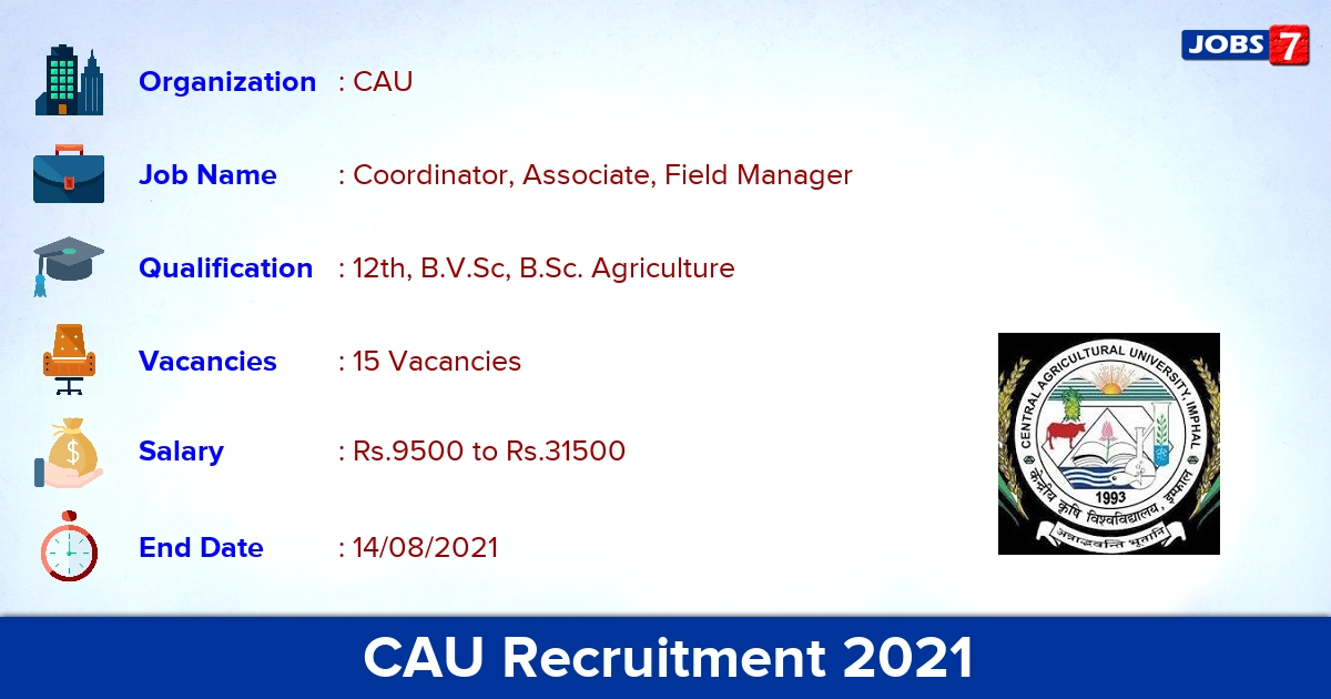CAU Recruitment 2021 - Apply Online for 15 Field Manager Vacancies