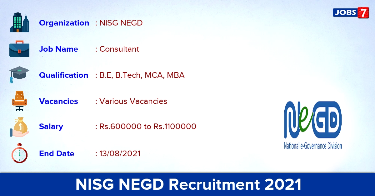 NISG NEGD Recruitment 2021 - Apply Online for Consultant Vacancies
