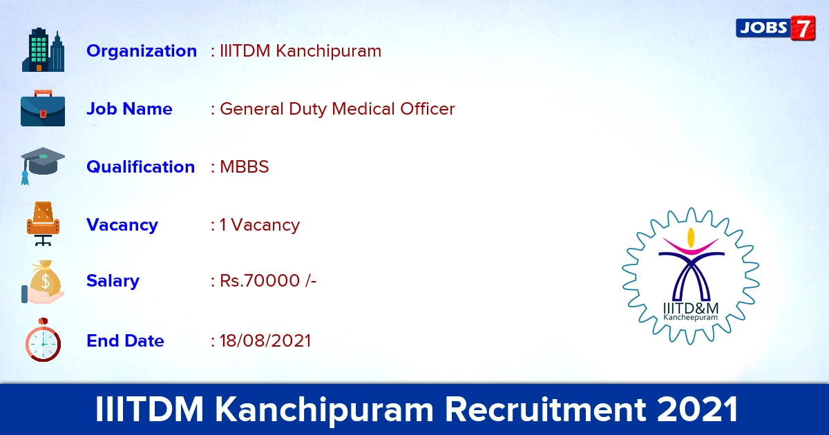 IIITDM Kanchipuram Recruitment 2021 - Apply Online for General Duty Medical Officer Jobs