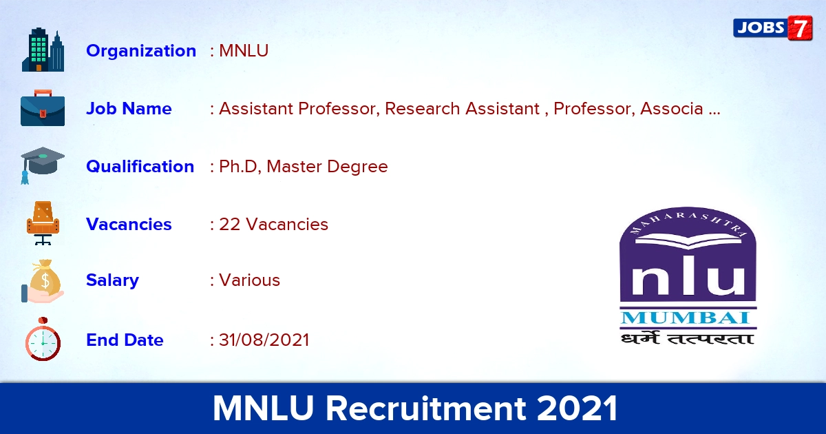 MNLU Recruitment 2021 - Apply Online for 22 Professor Vacancies