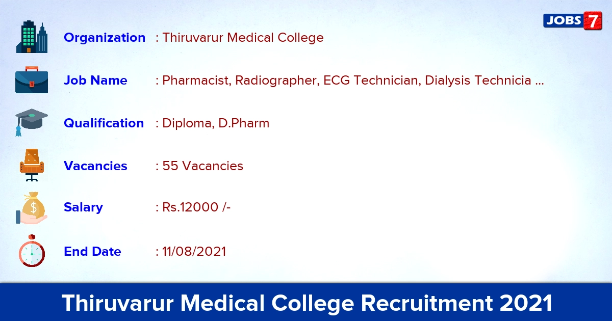 Thiruvarur Medical College Recruitment 2021 - Apply Direct Interview for 55 Pharmacist Vacancies