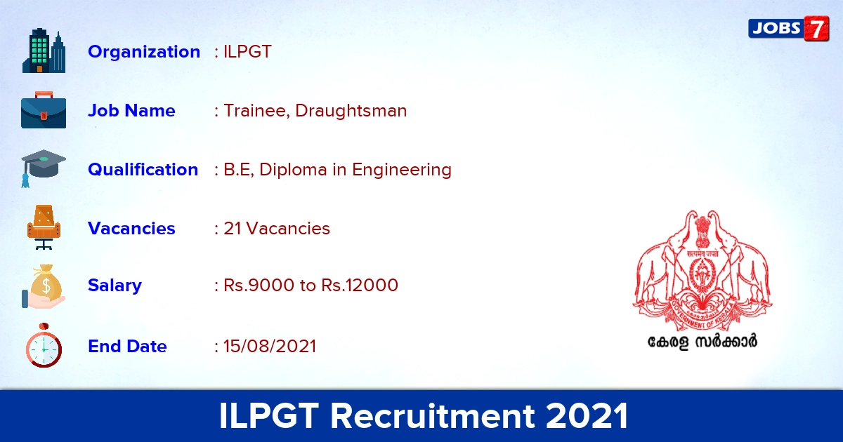 ILPGT Recruitment 2021 - Apply Online for 21 Trainee, Draughtsman Vacancies