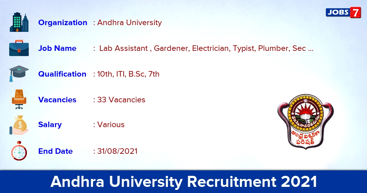 Andhra University Recruitment 2021 - Apply Online for 33 Lab Assistant Vacancies