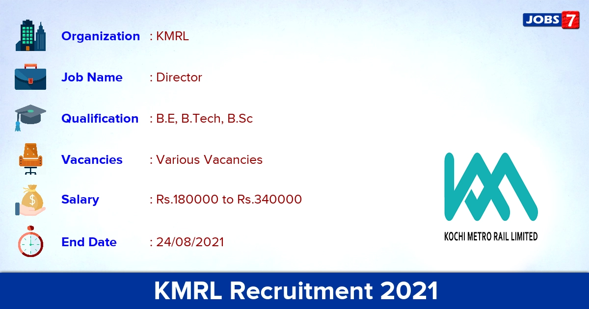 KMRL Recruitment 2021 - Apply Online for Director Vacancies