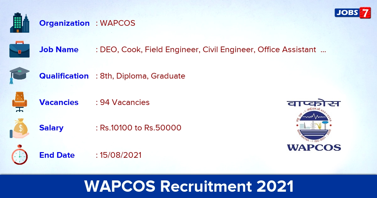 WAPCOS Recruitment 2021 - Apply Online for 94 DEO, Site Engineer Vacancies