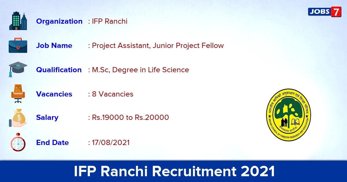IFP Ranchi Recruitment 2021 - Apply Direct Interview for Junior Project Fellow Jobs