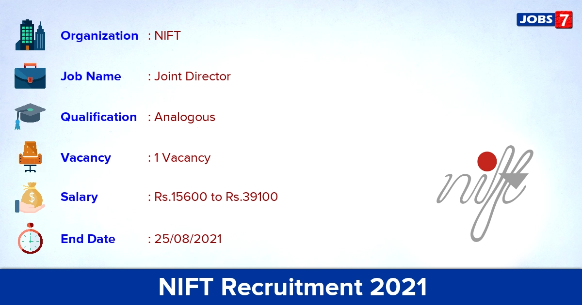 NIFT Recruitment 2021 - Apply Offline for Joint Director Jobs