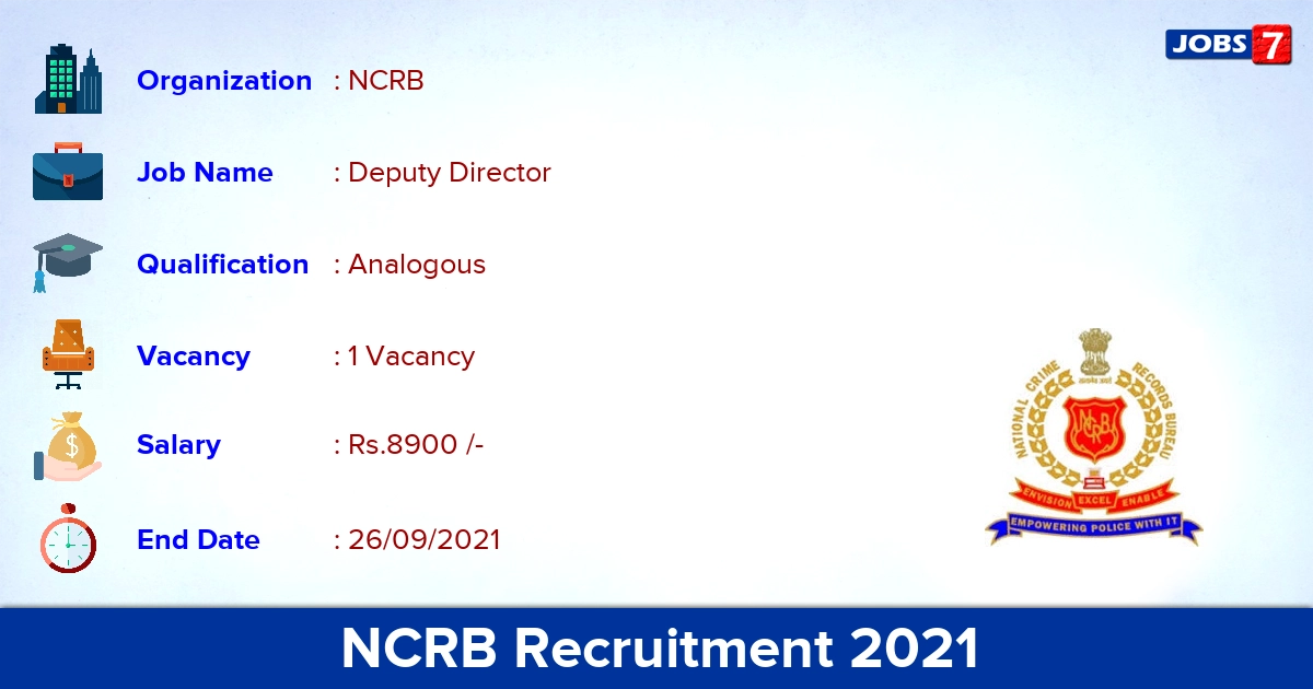NCRB Recruitment 2021 - Apply Offline for Deputy Director Jobs