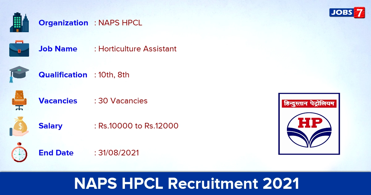 NAPS HPCL Recruitment 2021 - Apply Online for 30 Horticulture Assistant Vacancies