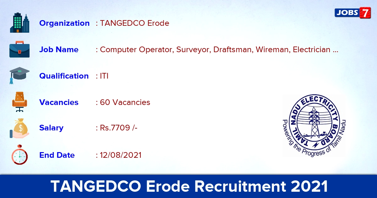TANGEDCO Erode Recruitment 2021 - Apply Direct Interview for 60 Computer Operator Vacancies
