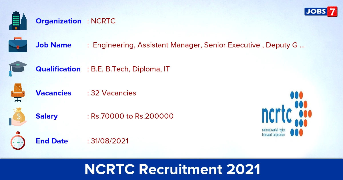 NCRTC Recruitment 2021 - Apply Online for 32 Assistant Manager Vacancies
