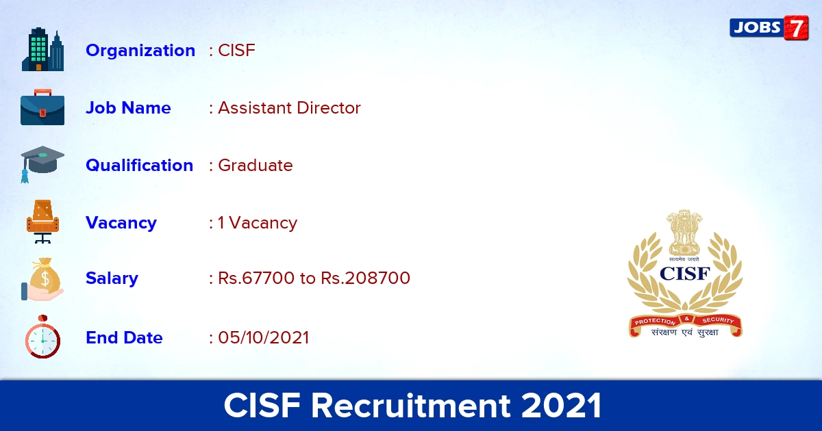 CISF Recruitment 2021 - Apply Offline for Assistant Director Jobs