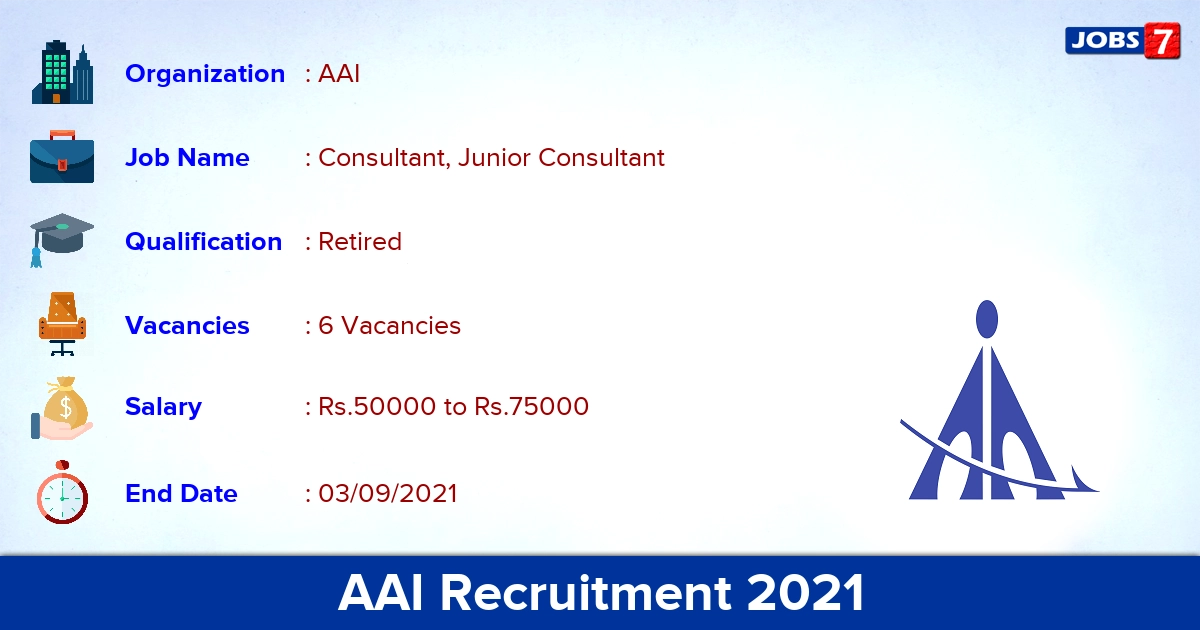 AAI Recruitment 2021 - Apply Online for Consultant, Junior Consultant Jobs