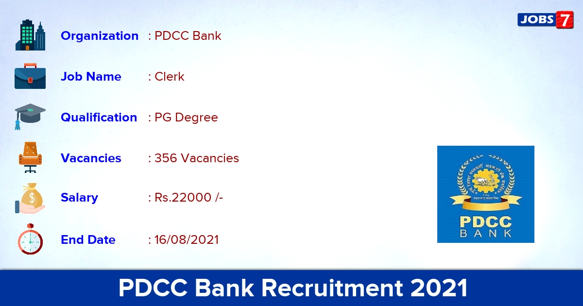 PDCC Bank Recruitment 2021 - Apply Online for 356 Clerk Vacancies