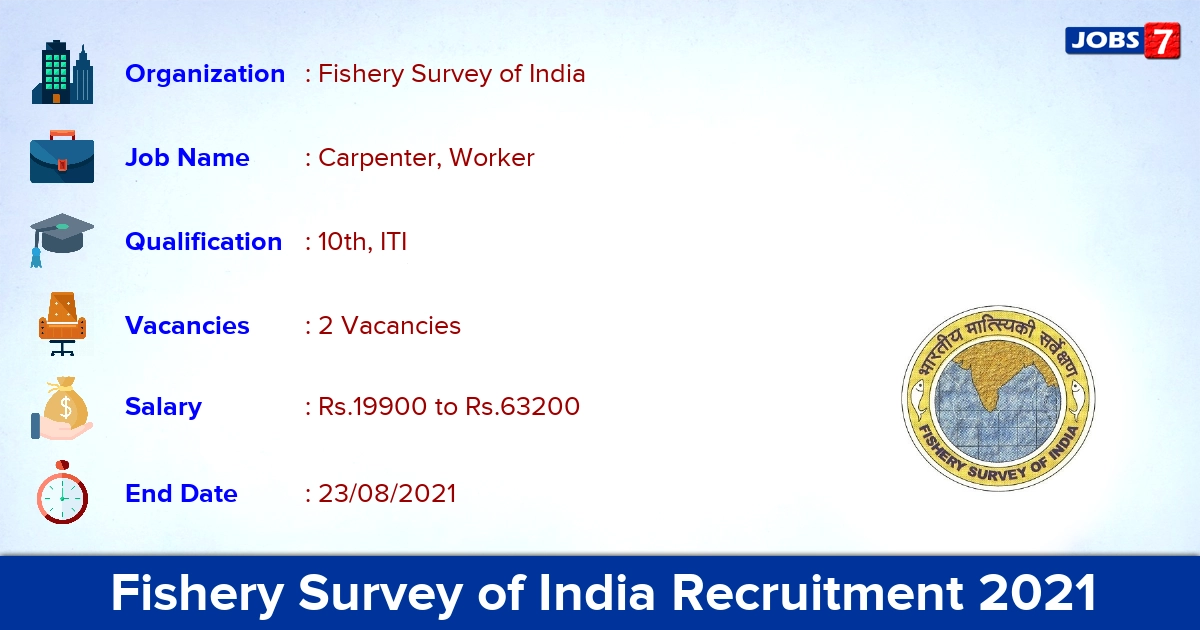 Fishery Survey of India Recruitment 2021 - Apply Offline for Carpenter, Worker Jobs