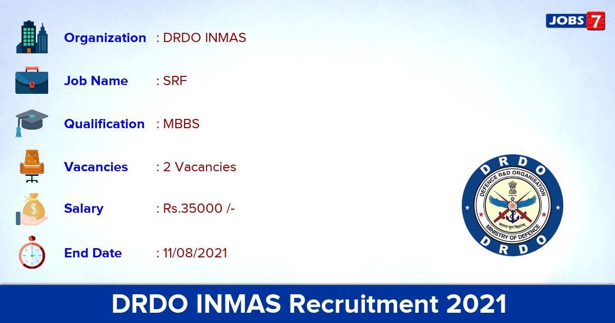 DRDO INMAS Recruitment 2021 - Apply Online for SRF Jobs