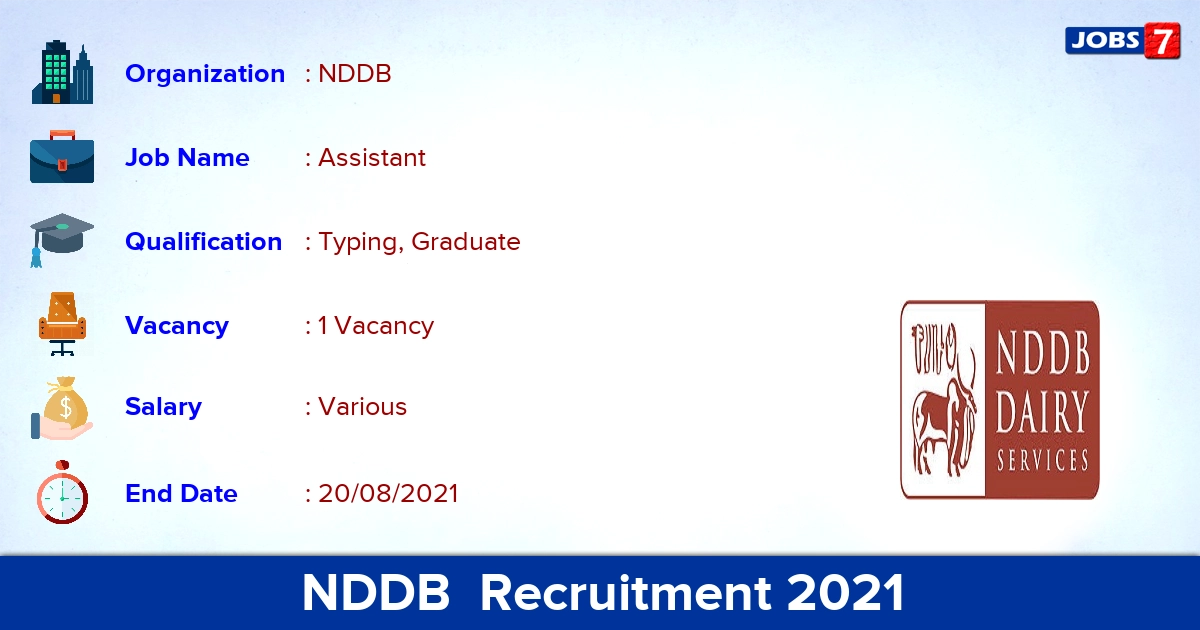 NDDB Recruitment 2021 - Apply Online for Assistant Jobs