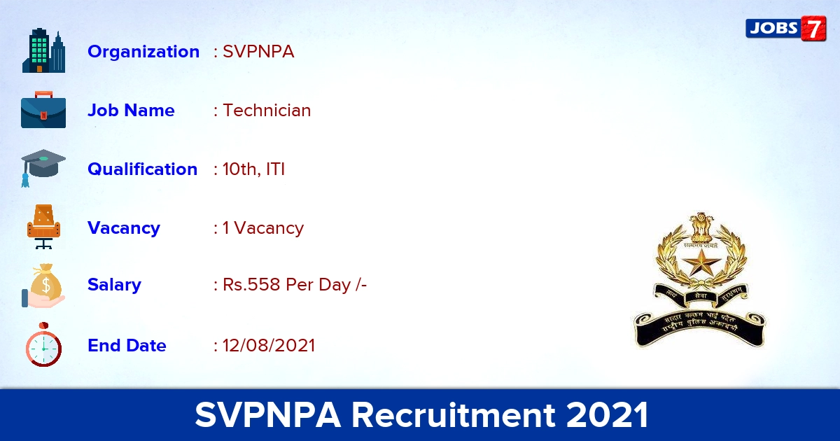 SVPNPA Recruitment 2021 - Apply Direct Interview for Technician Jobs SVPNPA Recruitment 2021 - Apply Direct Interview for Technician Jobs
