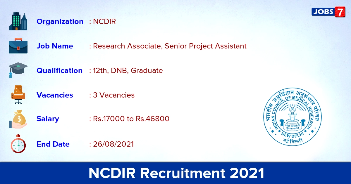 NCDIR Recruitment 2021 - Apply Online for Research Associate Jobs
