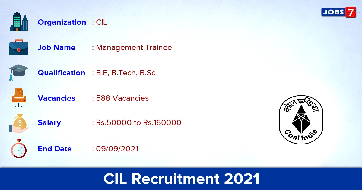 CIL Recruitment 2021 - Apply Online for 588 Management Trainee Vacancies