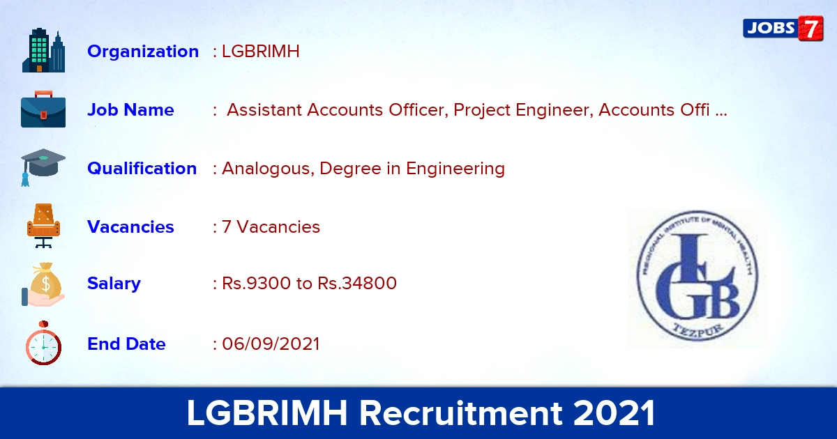 LGBRIMH Recruitment 2021 - Apply Offline for Accounts Officer, CEO Jobs