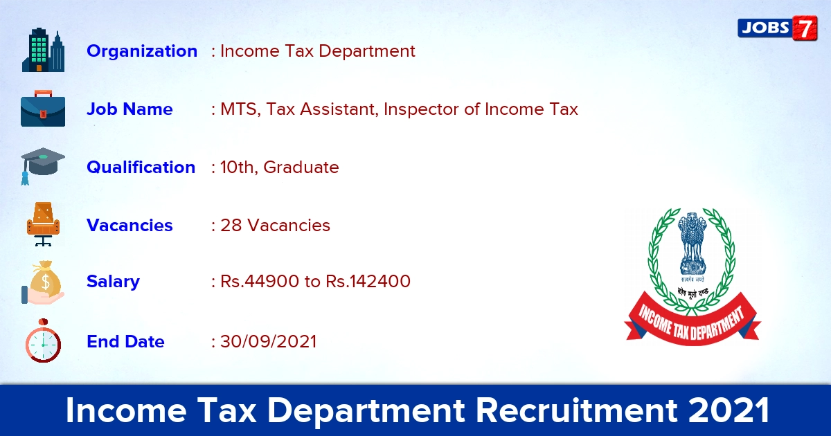 Income Tax Department Recruitment 2021 - Apply Offline for 28 MTS, Tax Assistant Vacancies