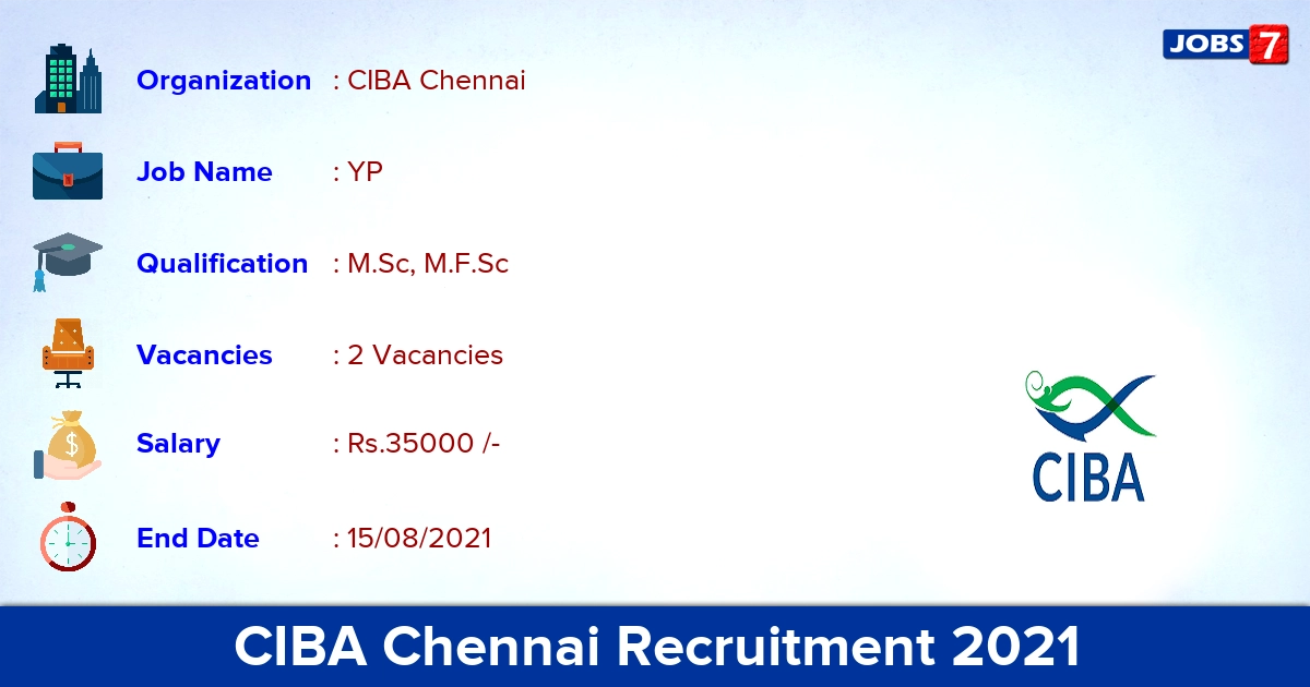 CIBA Chennai Recruitment 2021 - Apply Online for YP Jobs