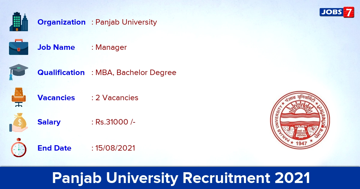 Panjab University Recruitment 2021 - Apply Online for Manager Jobs