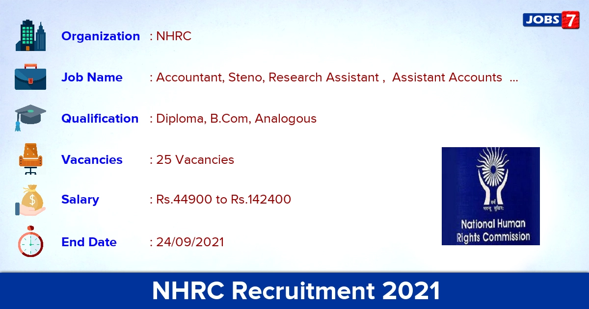 NHRC Recruitment 2021 - Apply Offline for 25 Accountant, Steno Vacancies