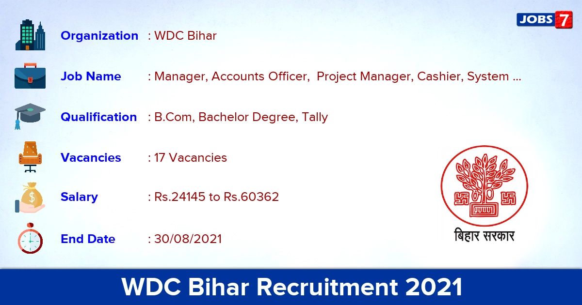 WDC Bihar Recruitment 2021 - Apply Online for 17 Manager, Accounts Officer Vacancies