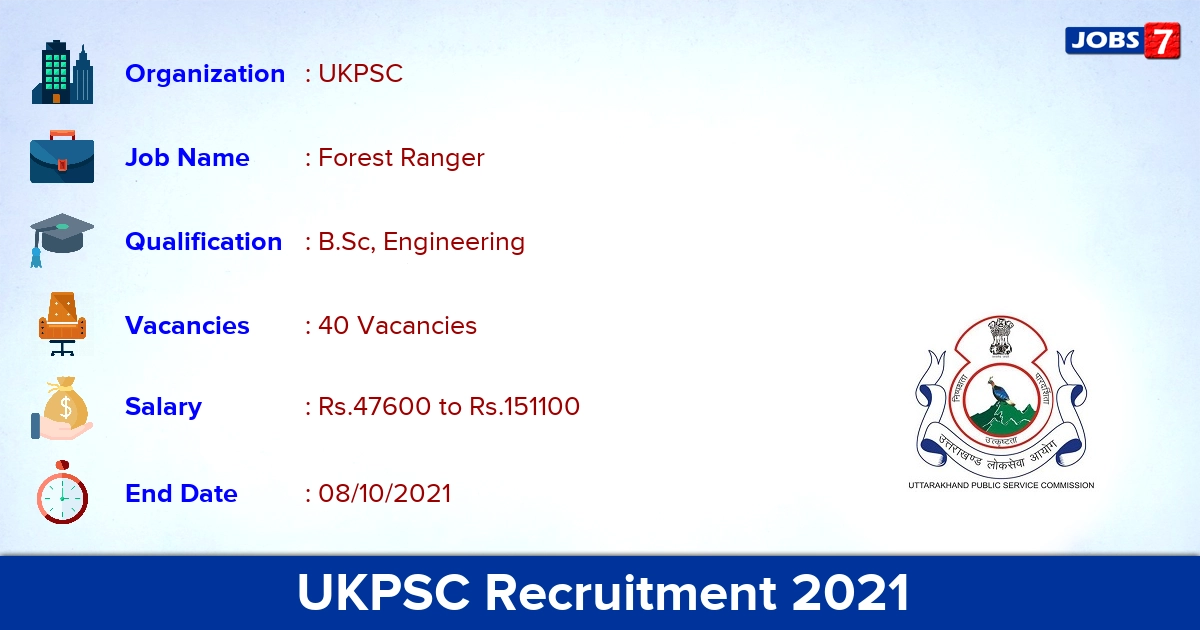 UKPSC Recruitment 2021 - Apply Online for 40 Forest Ranger Officer Vacancies (Last Date Extended)