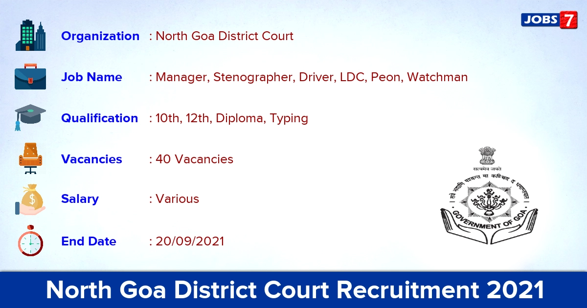 North Goa District Court Recruitment 2021 - Apply Offline for 40 Stenographer, LDC Vacancies