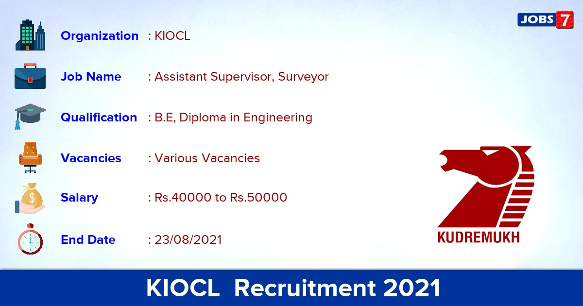 KIOCL Recruitment 2021 - Apply Direct Interview for Assistant Supervisor, Surveyor Vacancies