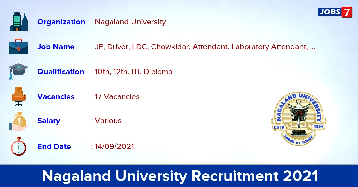 Nagaland University Recruitment 2021 - Apply Offline for 17 JE, Junior Stenographer Vacancies