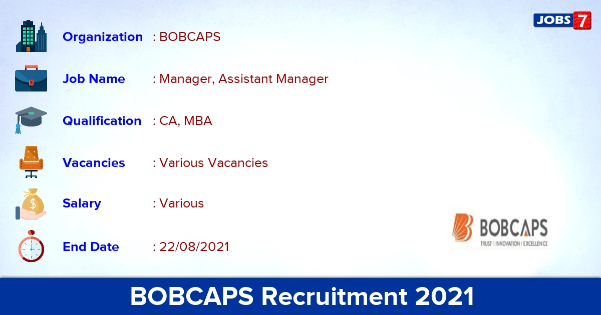 BOBCAPS Recruitment 2021 - Apply Online for Manager, Assistant Manager Vacancies