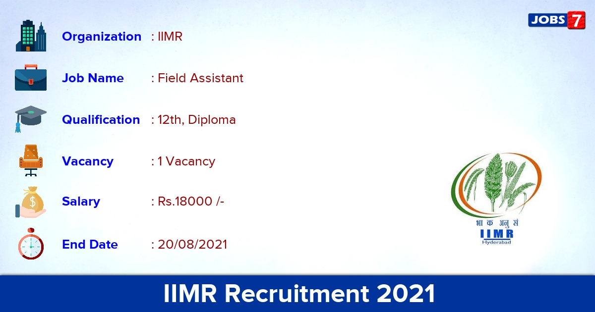 IIMR Recruitment 2021 - Apply Online for Field Assistant Jobs