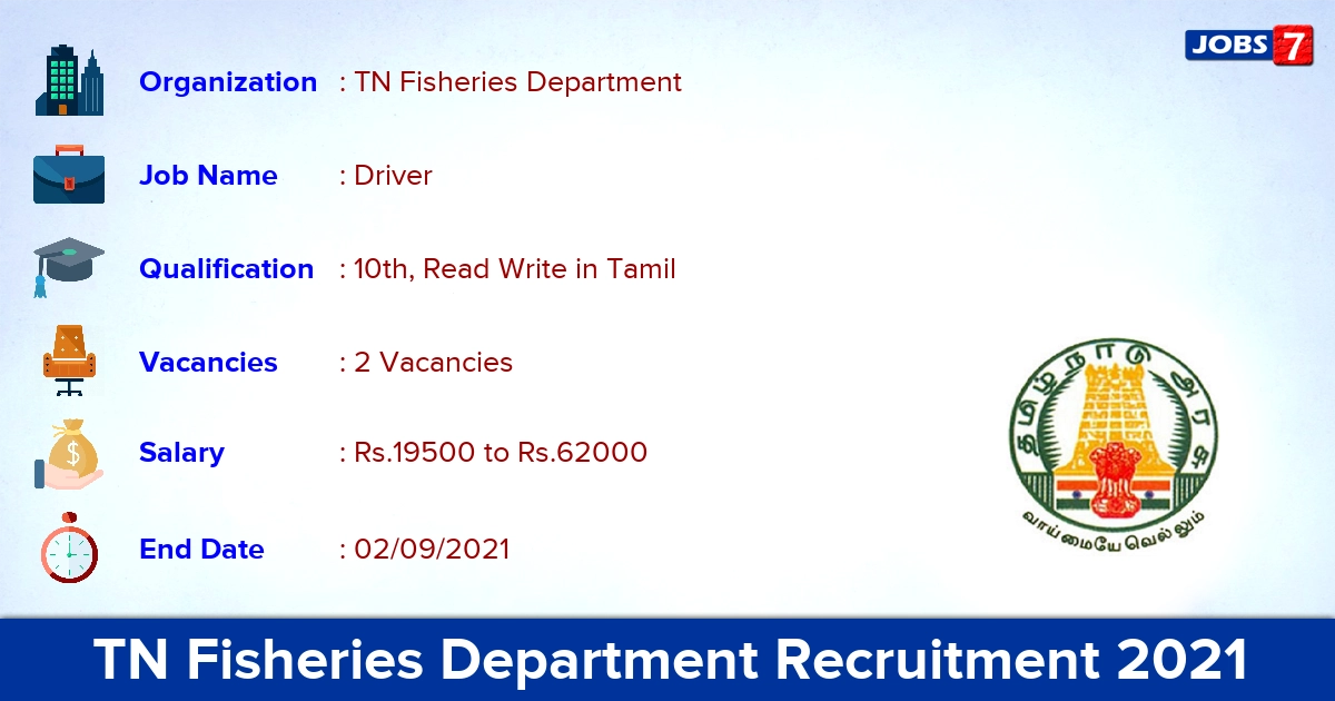 TN Fisheries Department Recruitment 2021 - Apply Offline for Driver Jobs