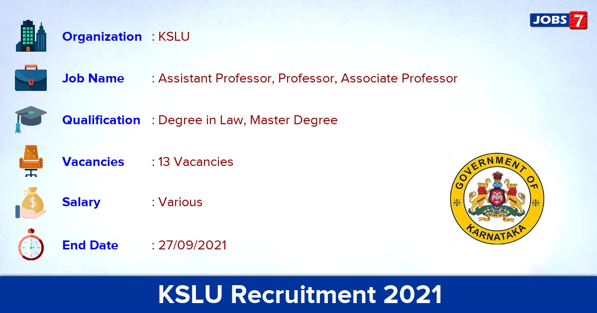 KSLU Recruitment 2021 - Apply Offline for 13 Professor Vacancies