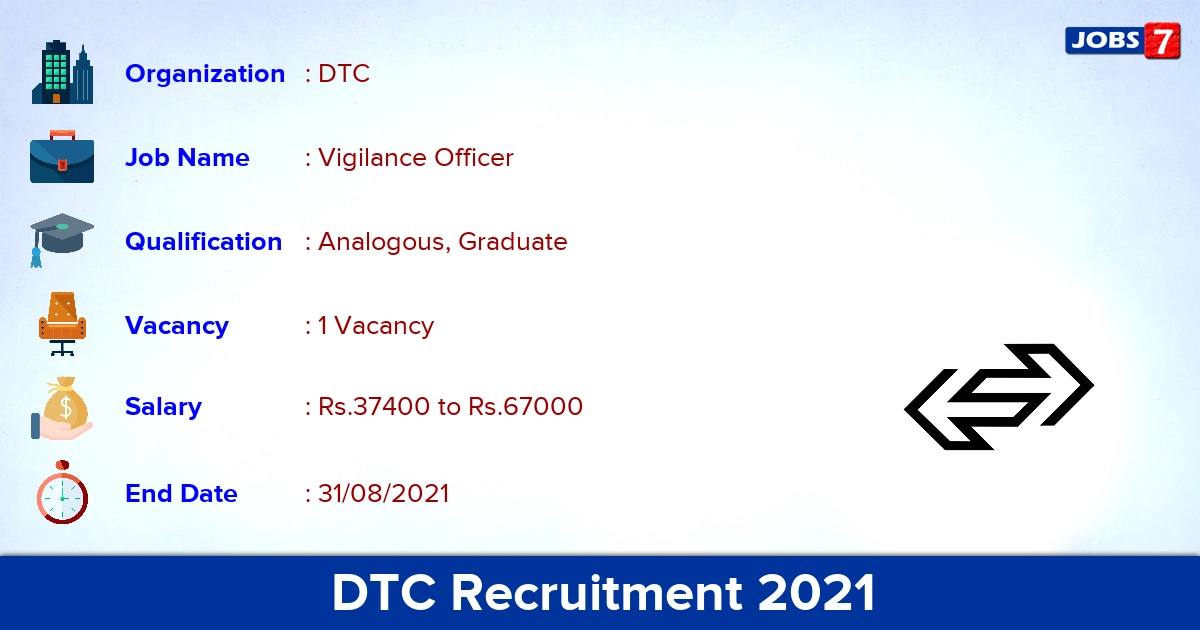 DTC Recruitment 2021 - Apply Offline for Chief Vigilance Officer Jobs