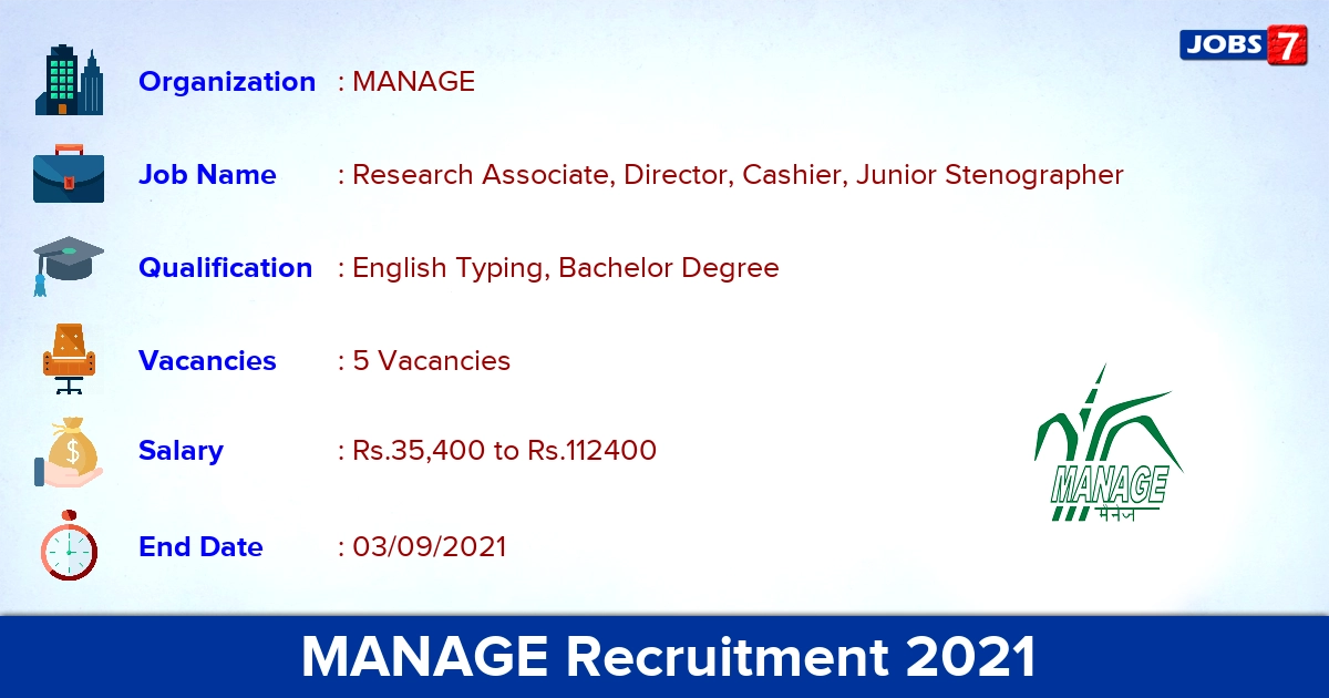 MANAGE Recruitment 2021 - Apply Offline for Cashier, Junior Stenographer Jobs
