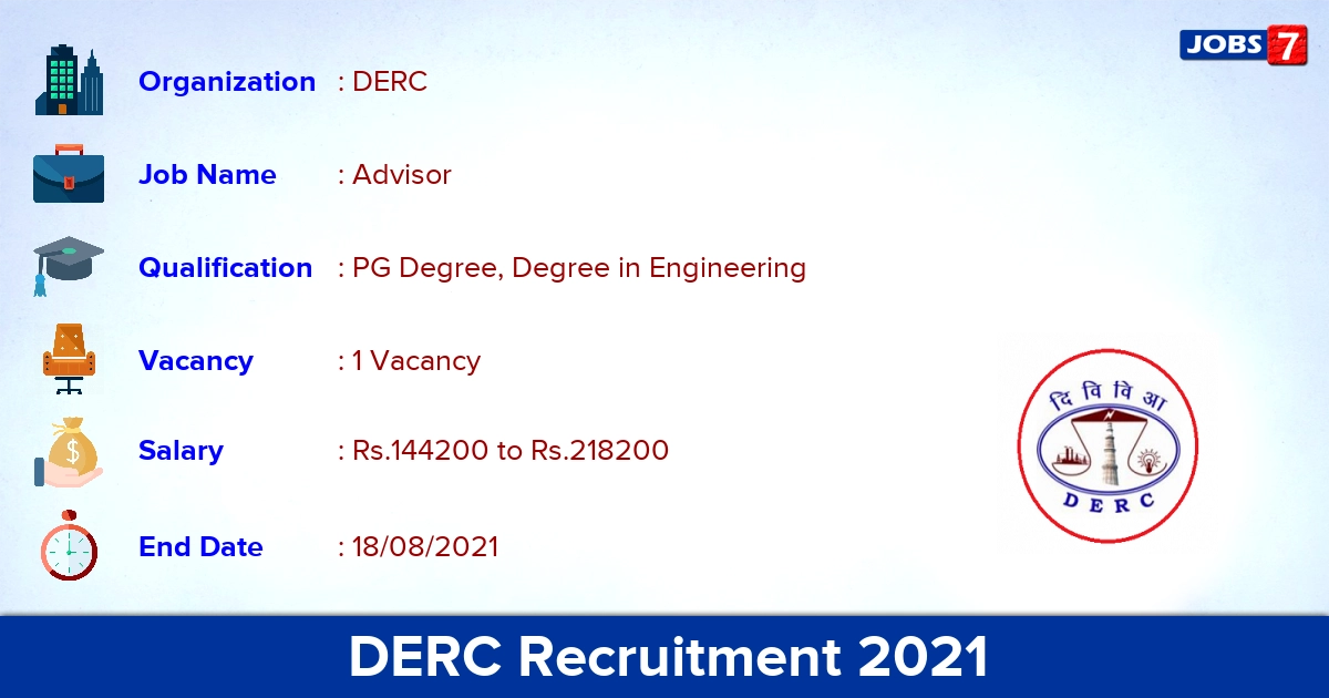 DERC Recruitment 2021 - Apply Online for Principal Advisor Jobs