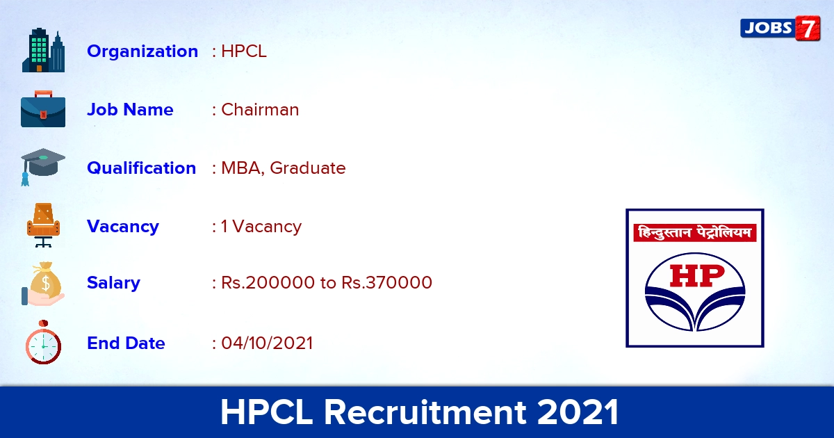 HPCL Recruitment 2021 - Apply Online for Chairman Jobs