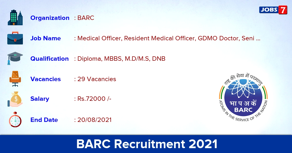 BARC Recruitment 2021 - Apply Offline for 29 Medical Officer Vacancies