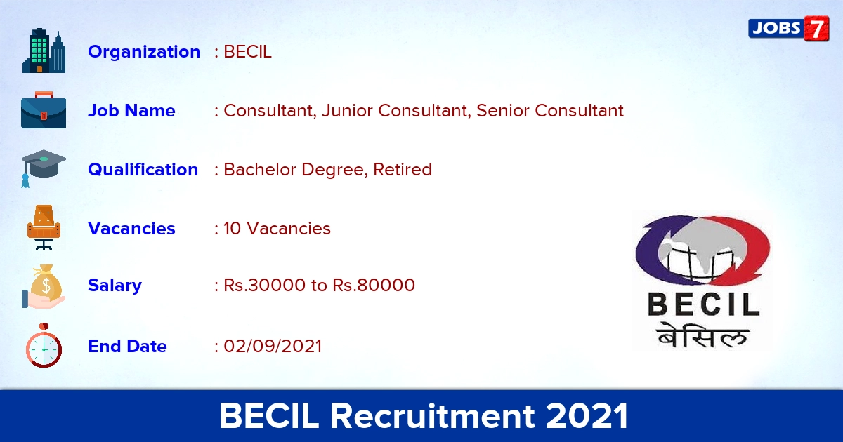 BECIL Recruitment 2021 - Apply Online for 10 Senior Consultant Vacancies