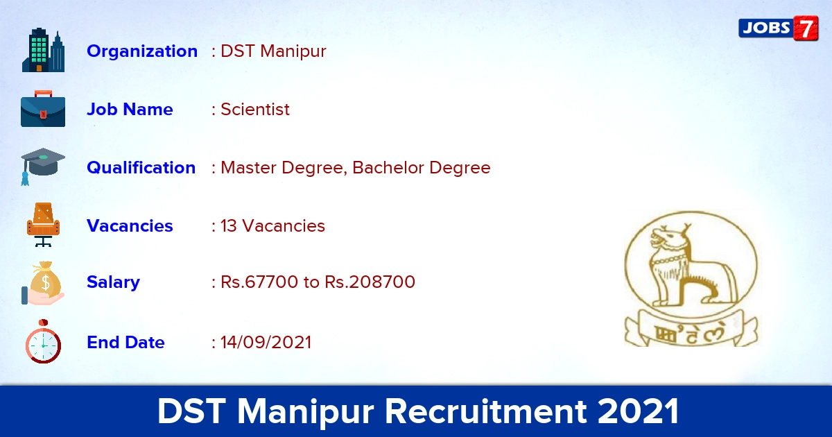 DST Manipur Recruitment 2021 - Apply Online for 13 Scientist Vacancies