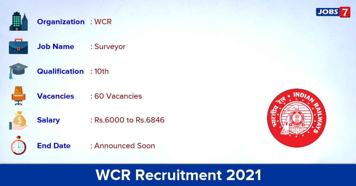 WCR Recruitment 2021 - Apply Online for 60 Surveyor Vacancies