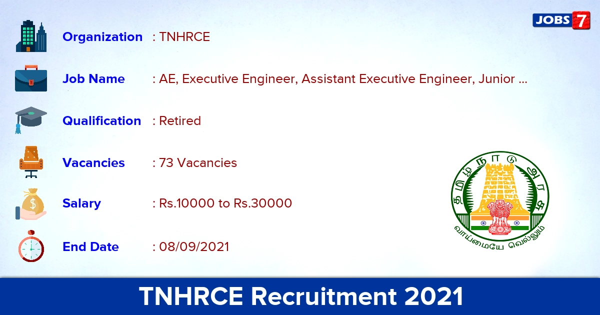 TNHRCE Recruitment 2021 - Apply Offline for 73 Junior Draughting Officer Vacancies