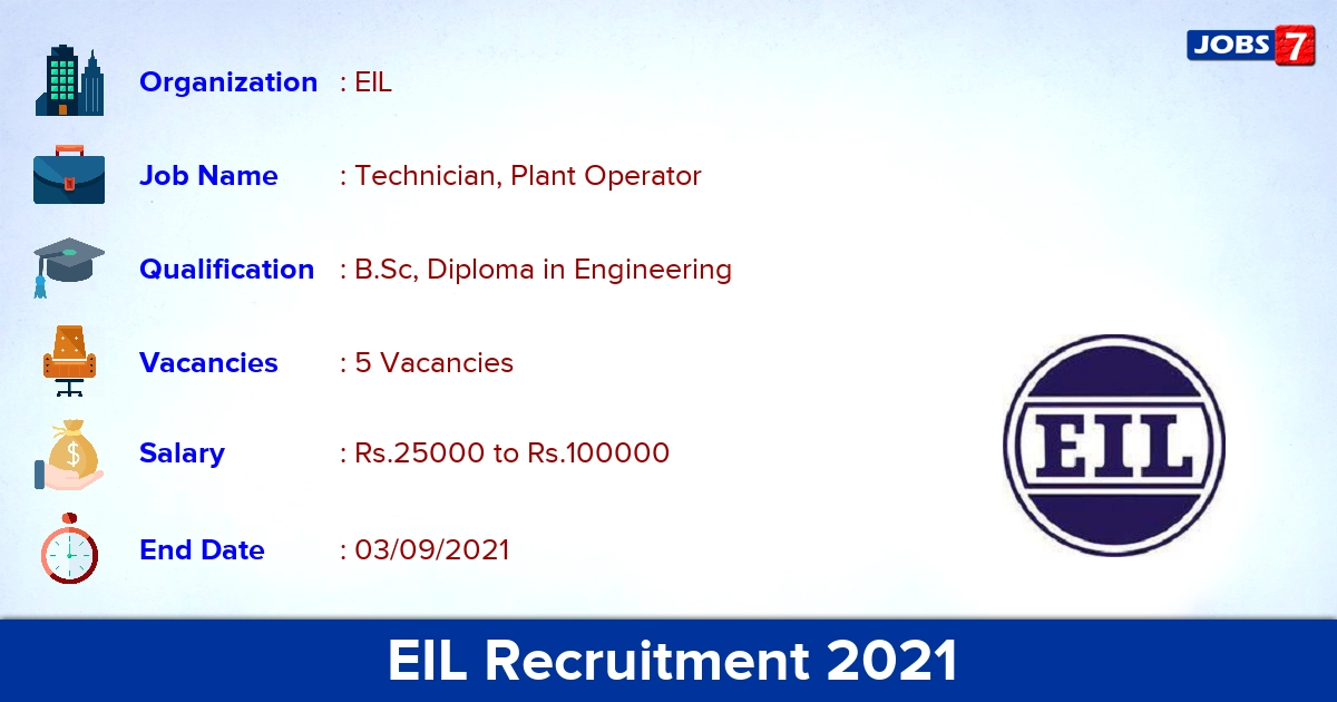 EIL Recruitment 2021 - Apply Online for Technician, Plant Operator Jobs