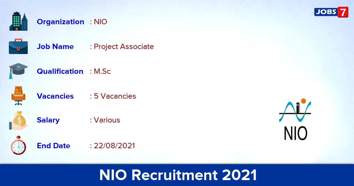 NIO Recruitment 2021 - Apply Online for Project Associate Jobs