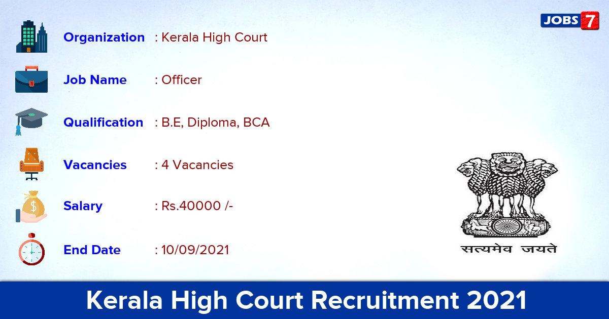 Kerala High Court Recruitment 2021 - Apply Offline for Zonal Officer Jobs